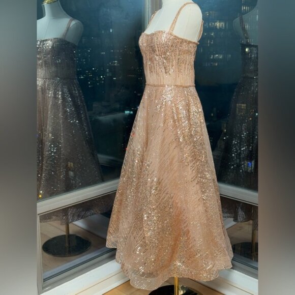 🆕 BRONX & BANCO 🧿 NWOT Mademoiselle Gold Sequin Midi Dress , Size M US 6 - Picture 9 of 16